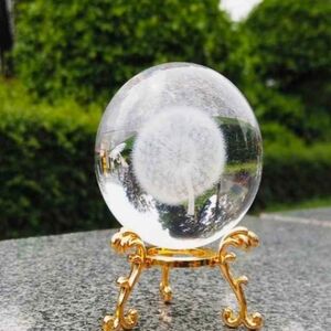 New Laser Engraved Glass Dandelion 3" Gazing Ball With Stand